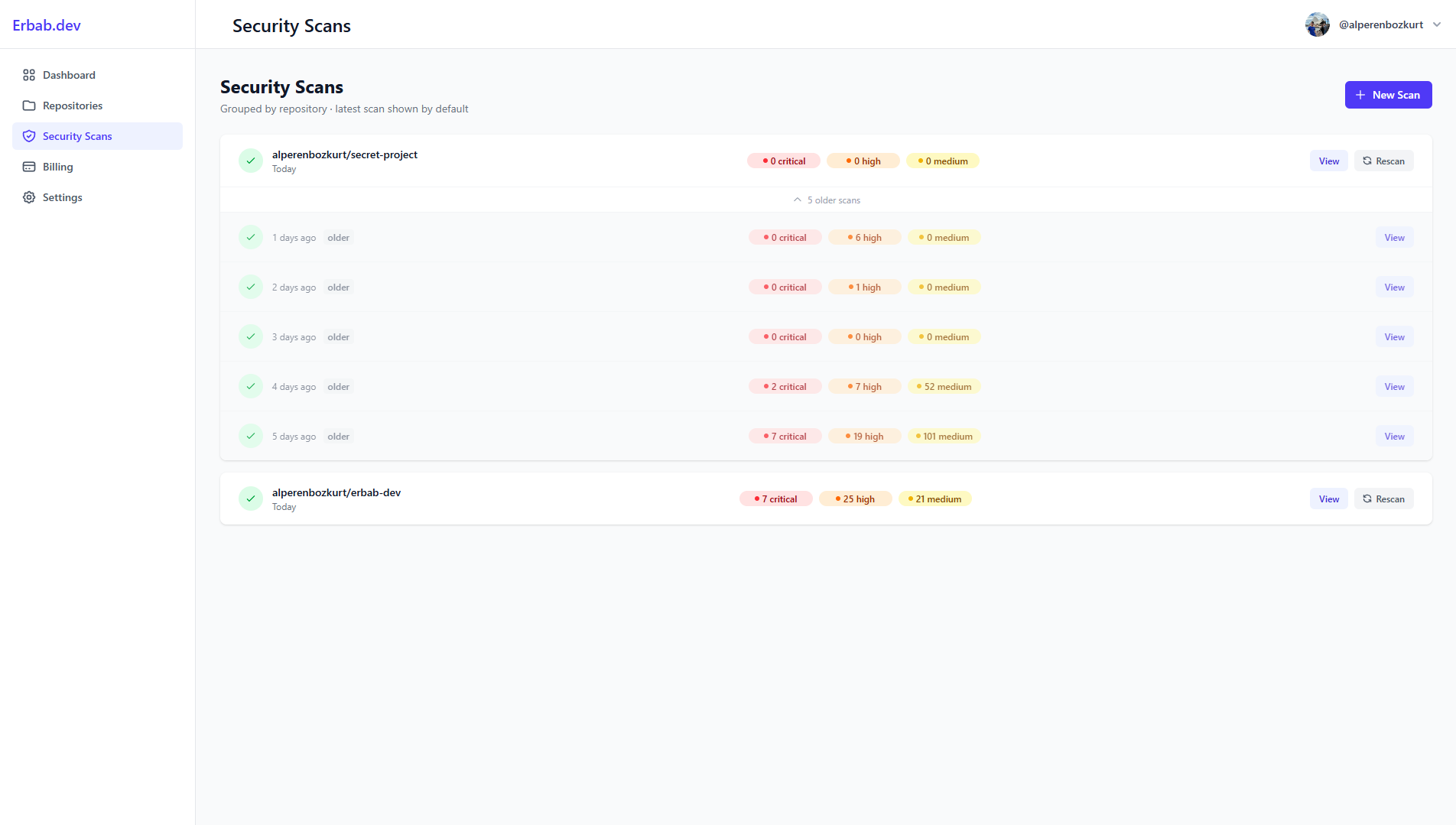 Erbab.dev kod güvenliği ekranı
